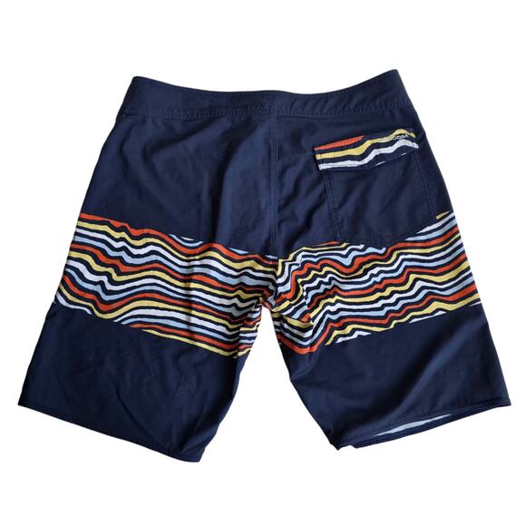 Volcom Mod-Tech Board Shorts Size 36 Navy Blue Stripe Stretch Cinch Fly Swim - Picture 7 of 7